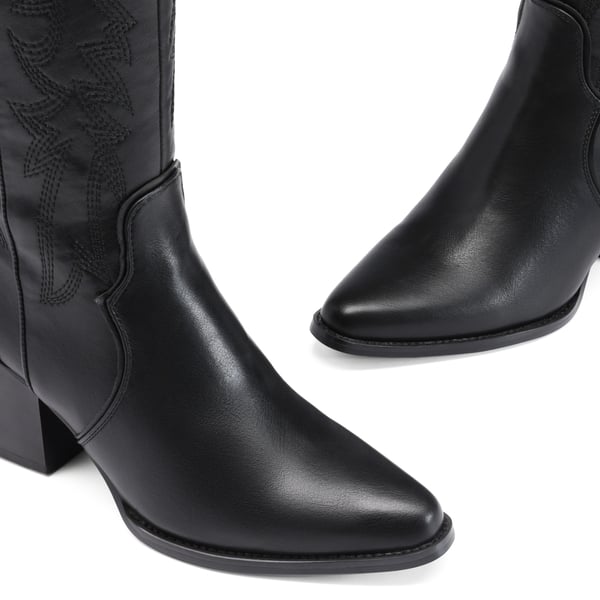 Wide Fit Cowgirl Knee High Boots - BLACK - 4